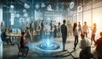 DALL·E 2024 05 26 19.07.24 A futuristic scene depicting salary payment for the upcoming generation. The image showcases a diverse group of young professionals Asian African H
