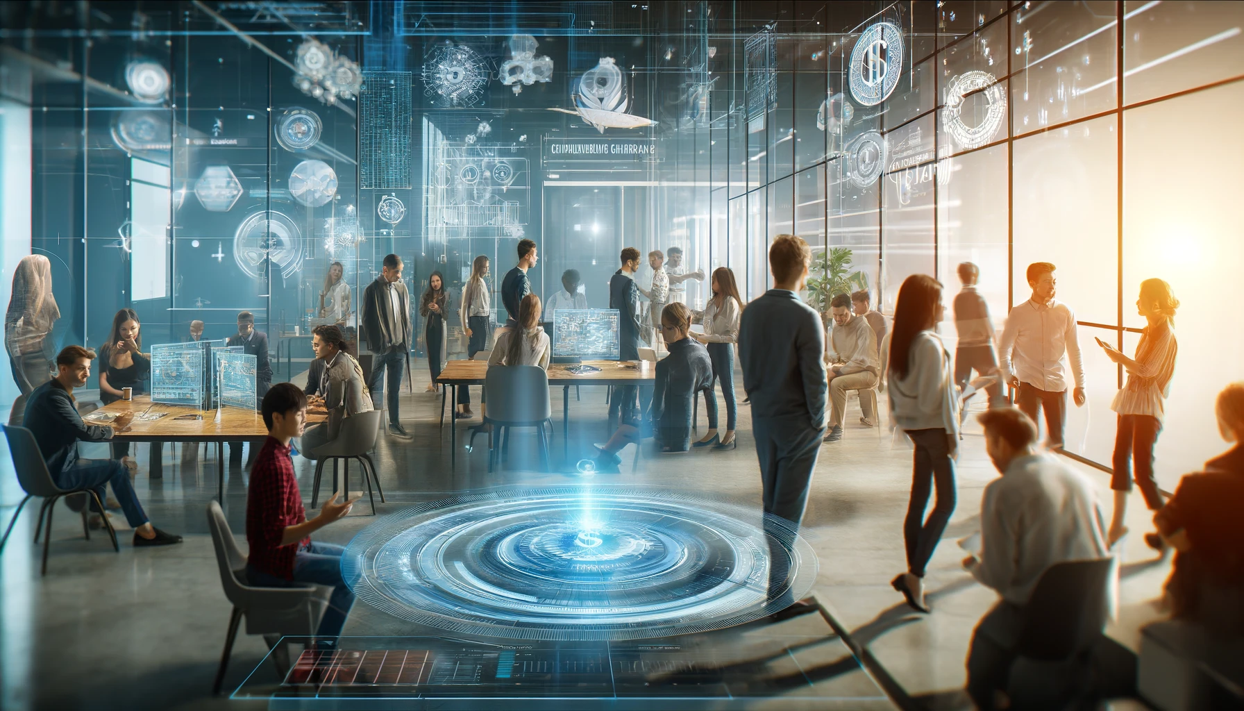 DALL·E 2024 05 26 19.07.24 A futuristic scene depicting salary payment for the upcoming generation. The image showcases a diverse group of young professionals Asian African H